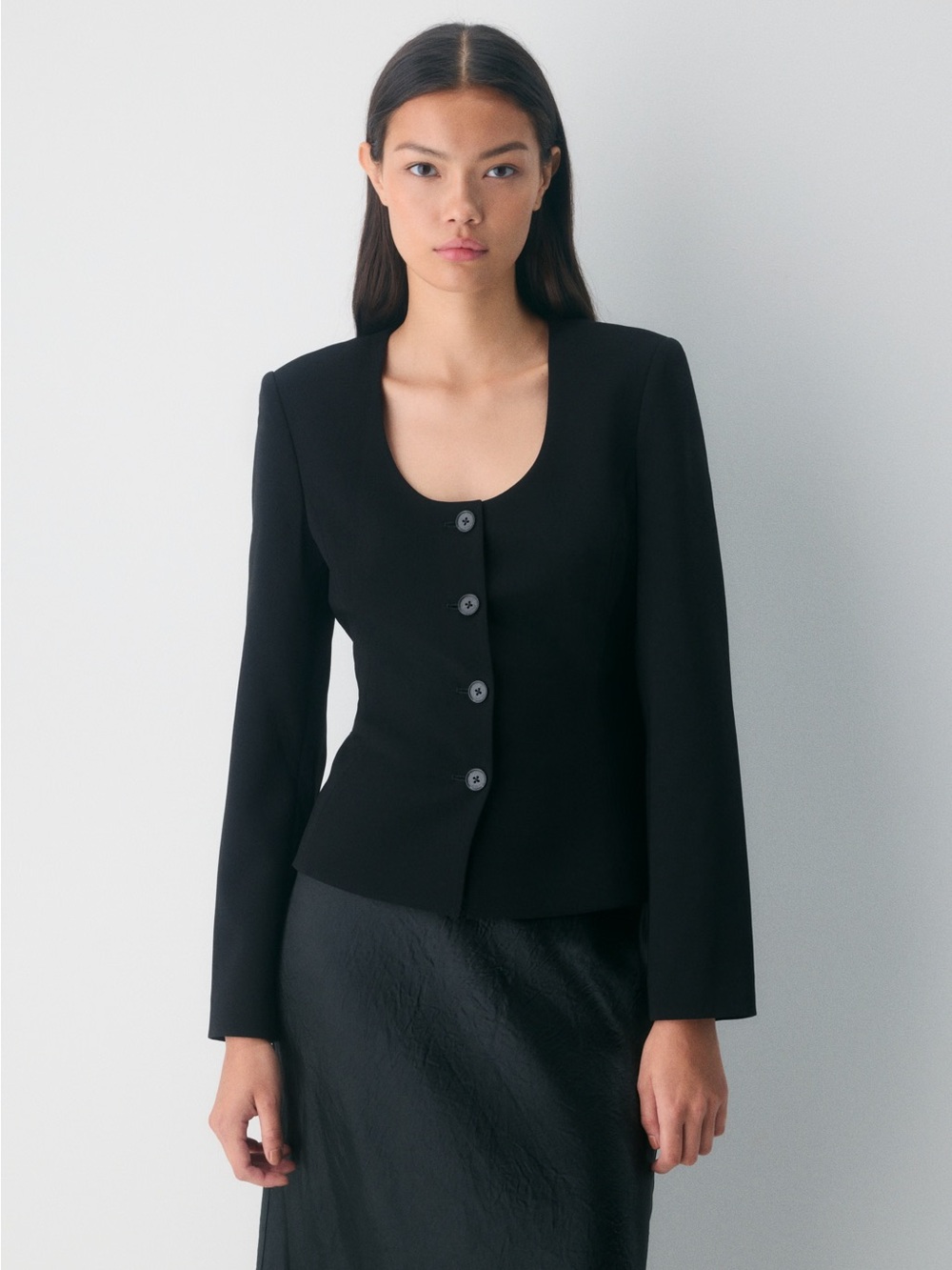 Babaton Elm Black Scoop-Neck Tailored Blazer